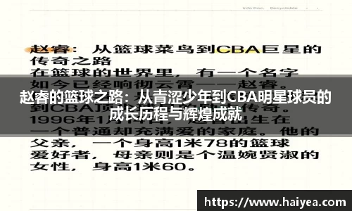 赵睿的篮球之路：从青涩少年到CBA明星球员的成长历程与辉煌成就